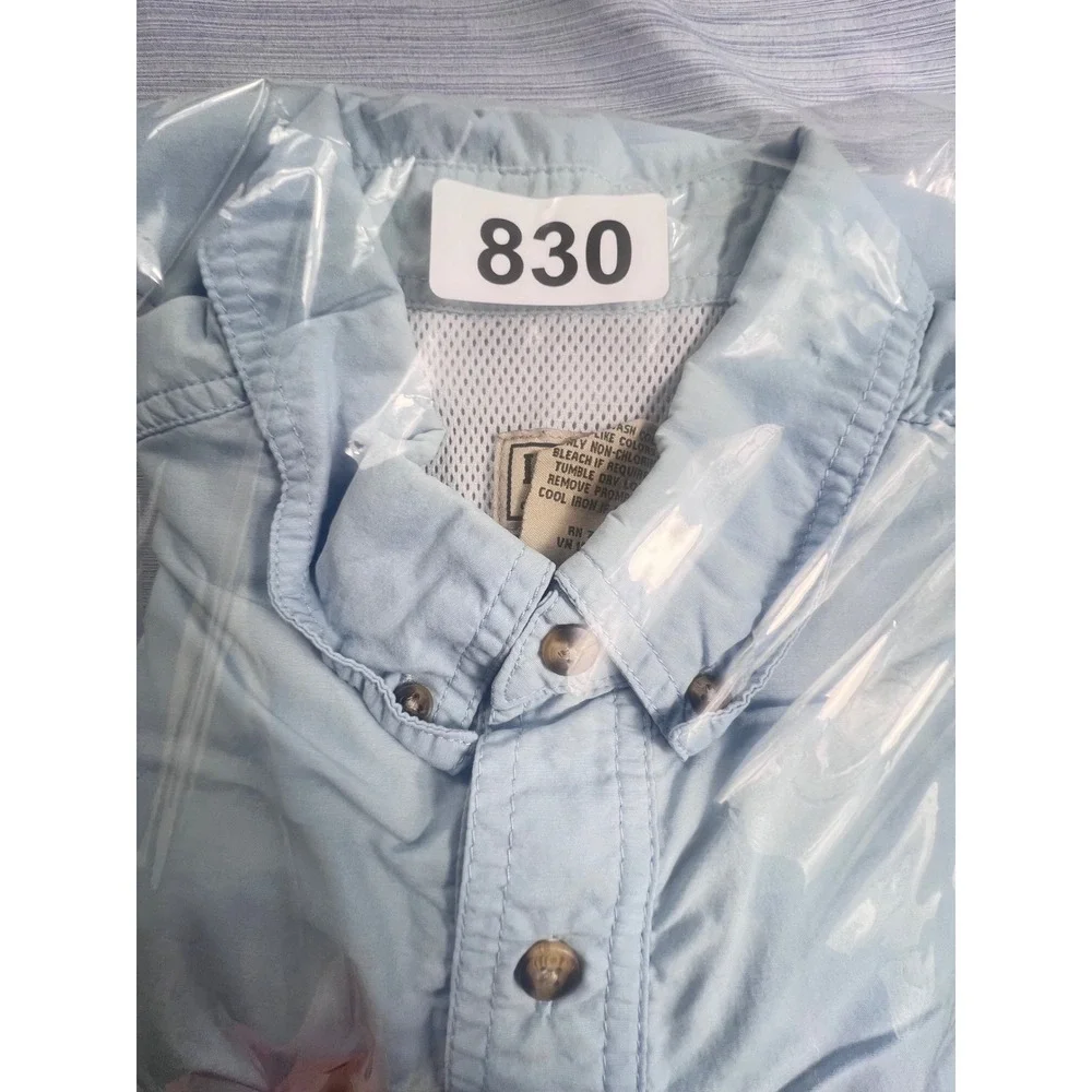 LL Bean Mens Large Blue Long Sleeve Vented Fishing Shirt 192202 Nylon Blend